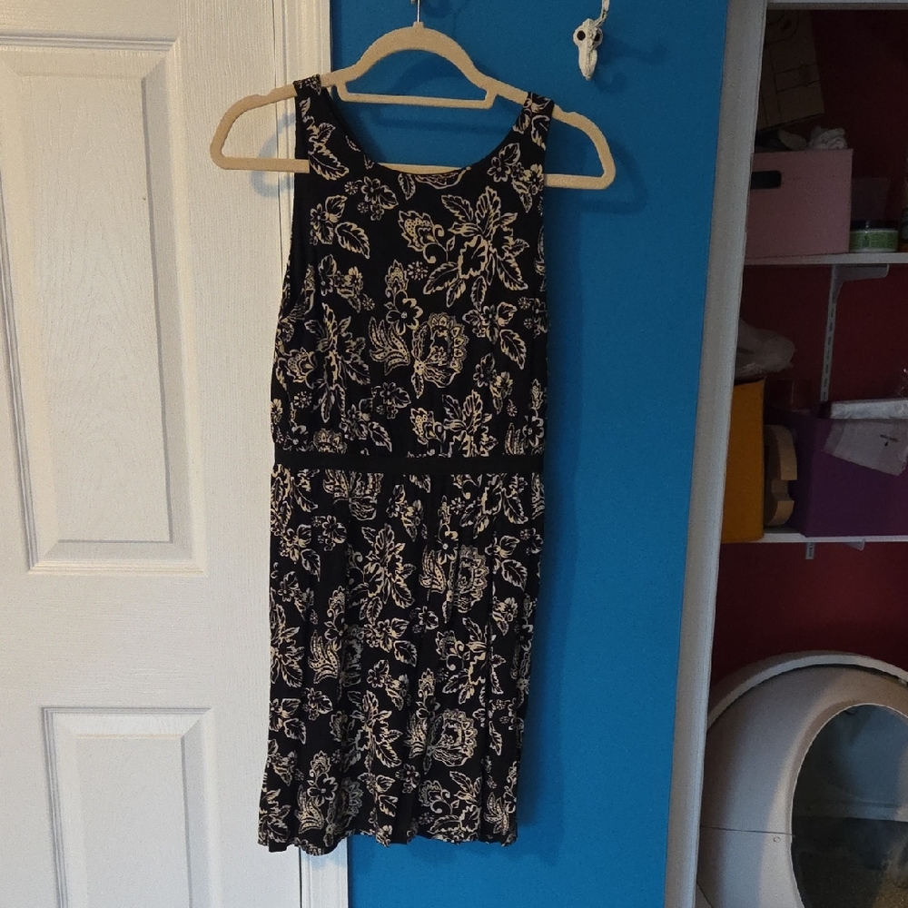 LOFT Black and Cream Floral Mini Dress